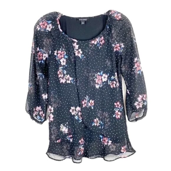 ❤️ 🆕 ROZ & ALI Floral Slit 3/4 Sleeve Career Blouse Size Small - Picture 1 of 5